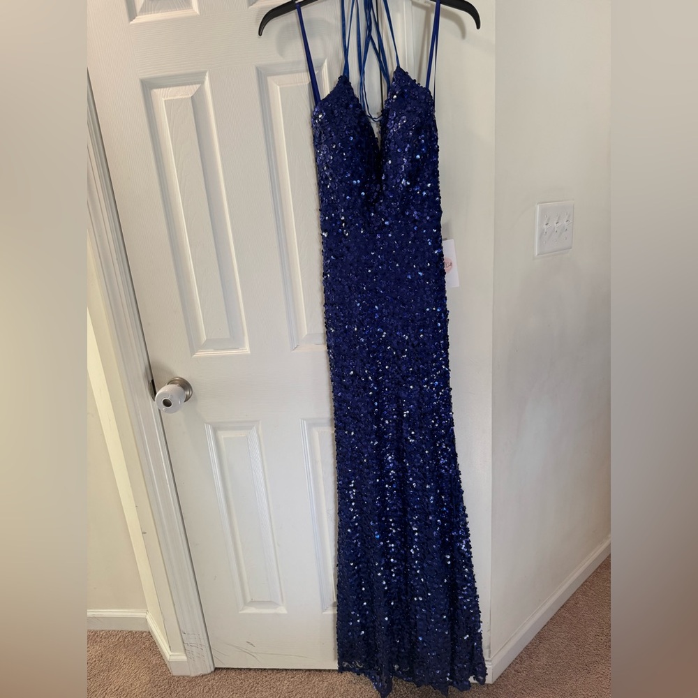 Crystal Doll Navy Sequin Prom Dress